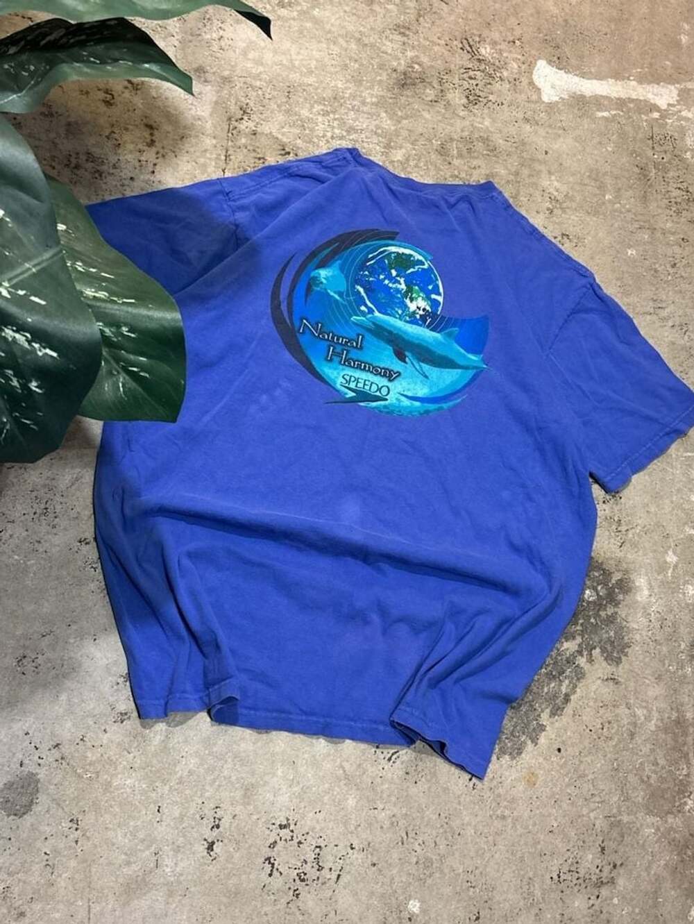 Vintage Made in USA Speedo Natural Harmony Dolphin Graphic T-Shirt XL Blue
